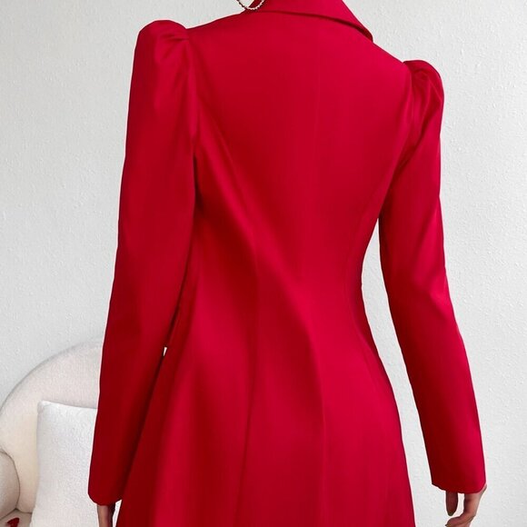 Red Elegant Women's Double Breasted Blazer & Mini Skirt - Picture 2 of 6